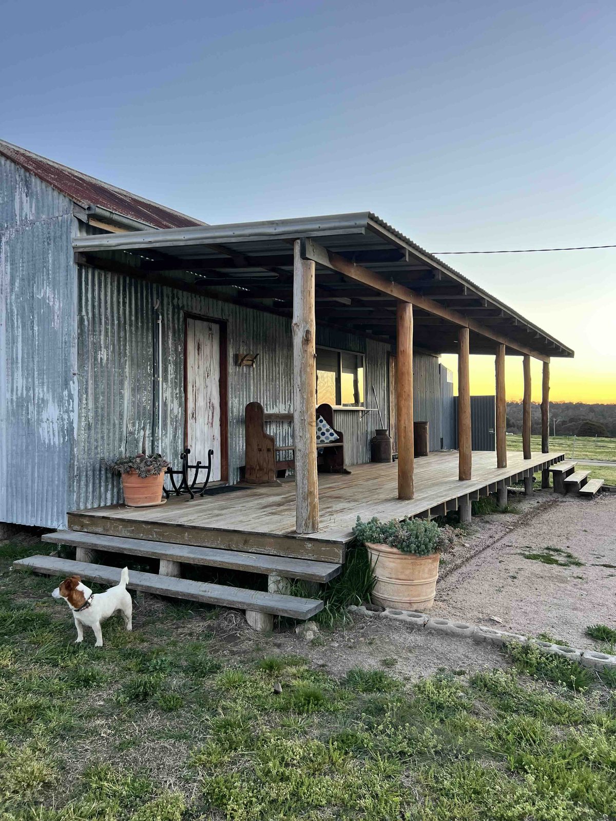 Verandah of a rural home at sunset